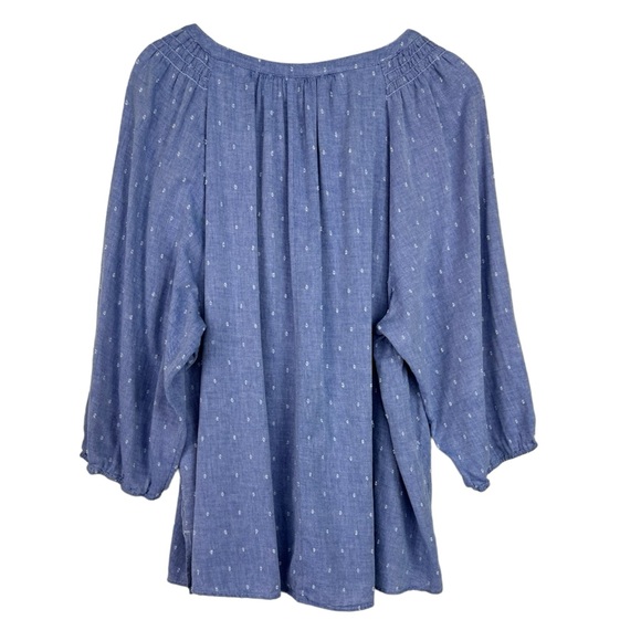 Lane Bryant Classic Split Neck 3/4 Sleeve Smock Blouse Chambray Size 26/28 - Picture 3 of 13